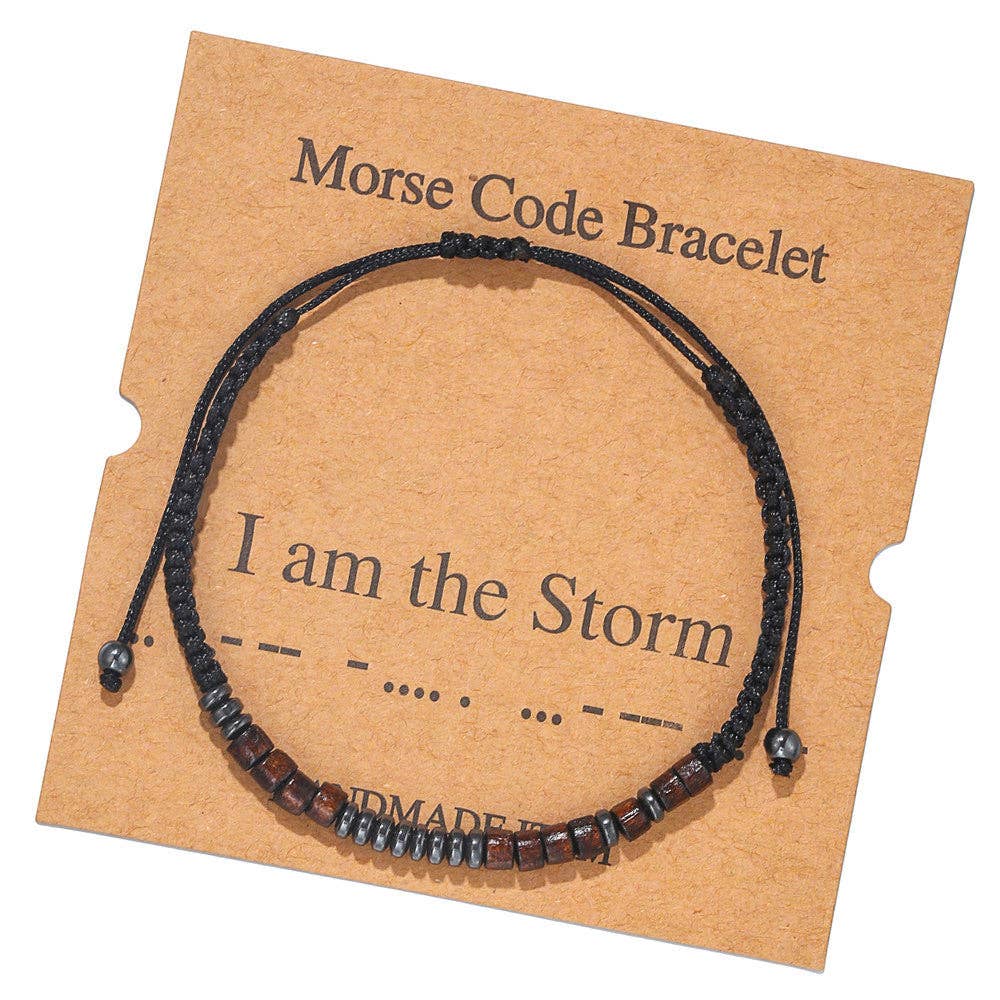 Multi-style Hand-woven Wood Bead Morse Code Bracelet