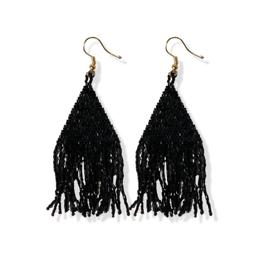 Lexie Solid Beaded Fringe Earrings Black