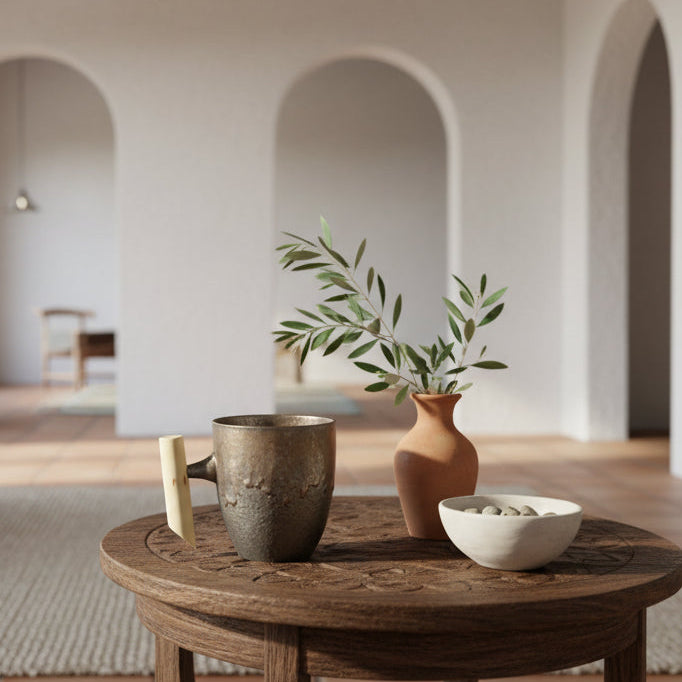 Metallic Bronze Glaze Mug w/ Wood Handle