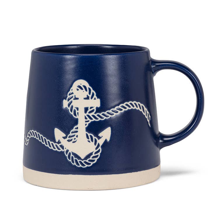 Abbott - Wide Base Mug with Anchor-Navy-3.5"H(14oz)