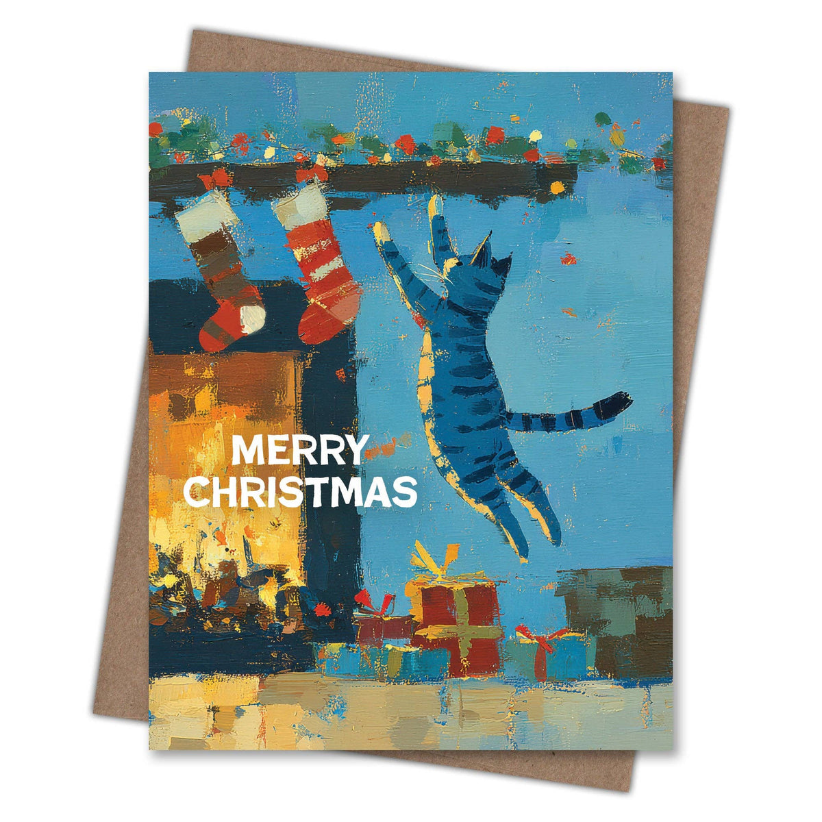 Scarecrow & Nut Tree - Stockings Cat - Cat Lovers Christmas Card