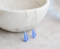Sosie Designs - Eco Sea Glass Marquis Droplet 925 Silver Earrings - Sapphire Blue