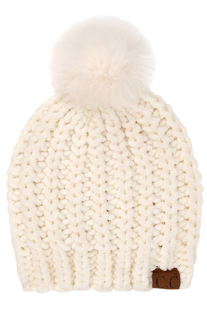 Hana - C.C Soft Chenille Chunky Yarn Beanie Hat