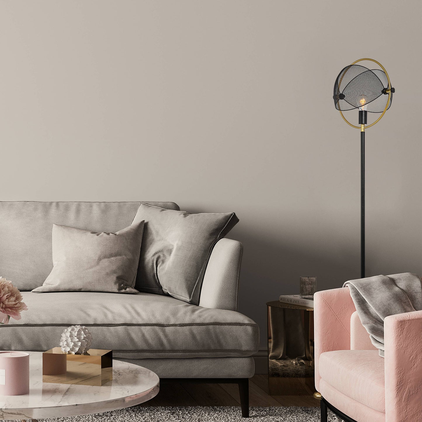 Hendrickson Black & Gold Industrial Metal Floor Lamp - 63.25"H