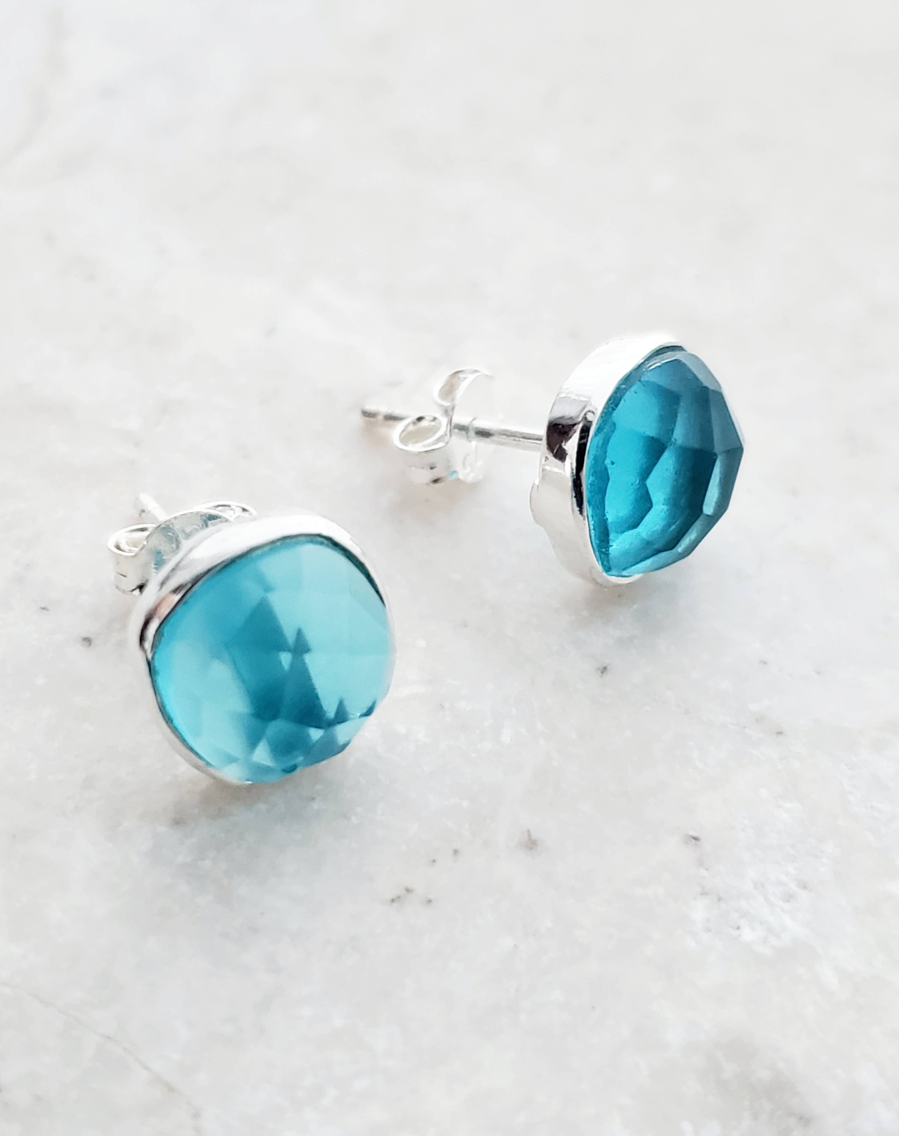 Sosie Designs - 925 Sterling Silver Cushion Studs - Blue Topaz Quartz