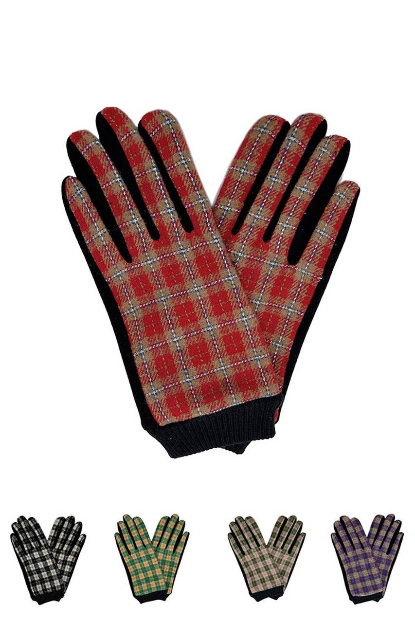 Hana - Classic Plaid And Check Touch Gloves