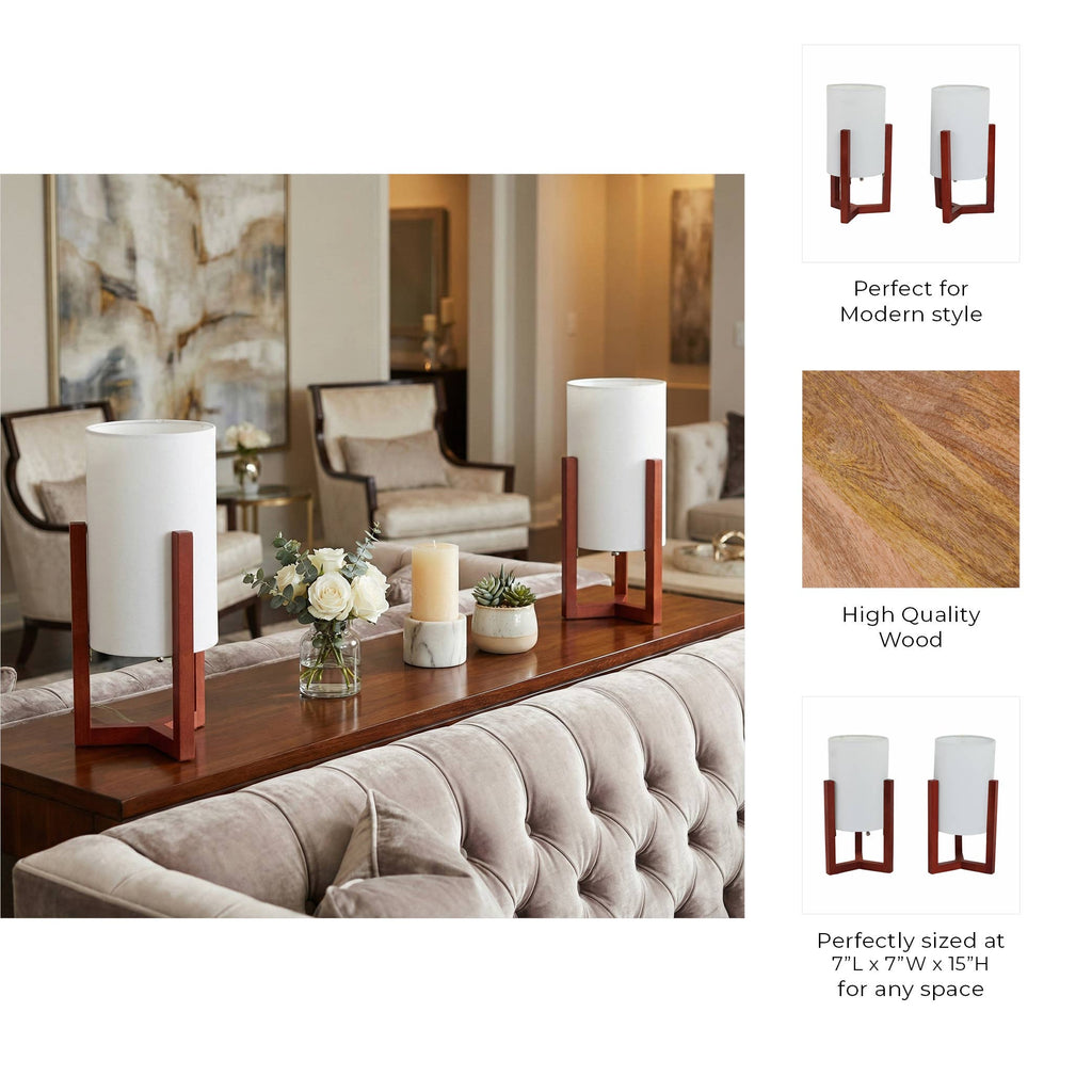 Sagebrook Home - Red Wood Cylinder Tripod Lamp