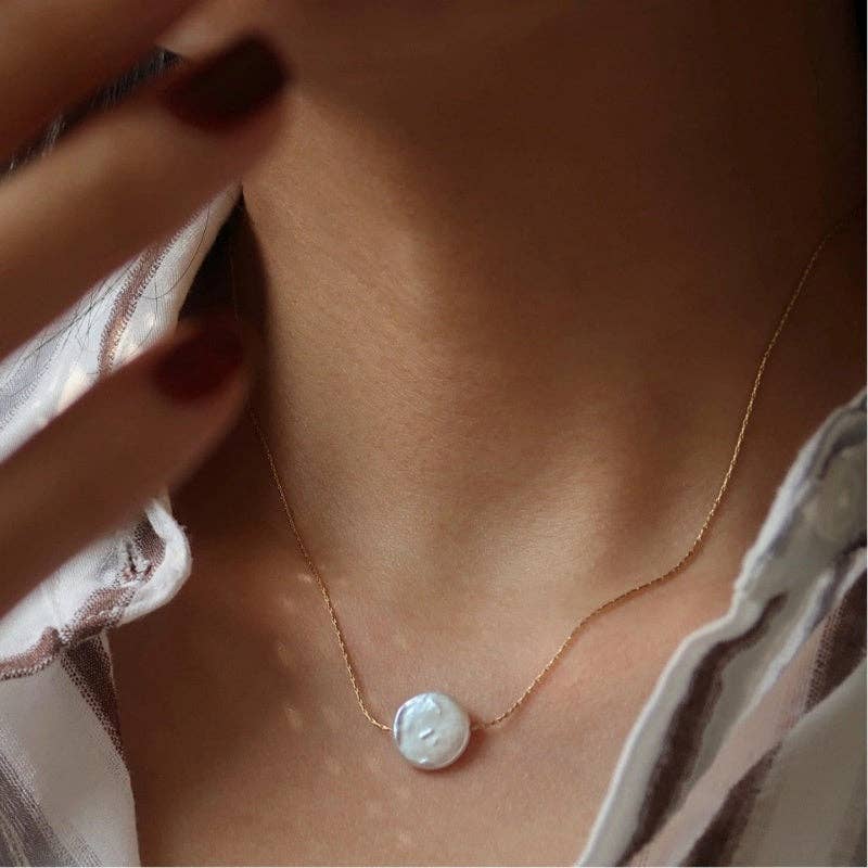 Perimade & Co. LLC - Baroque Pearl Heart Clover Round Necklace in Stainless Steel
