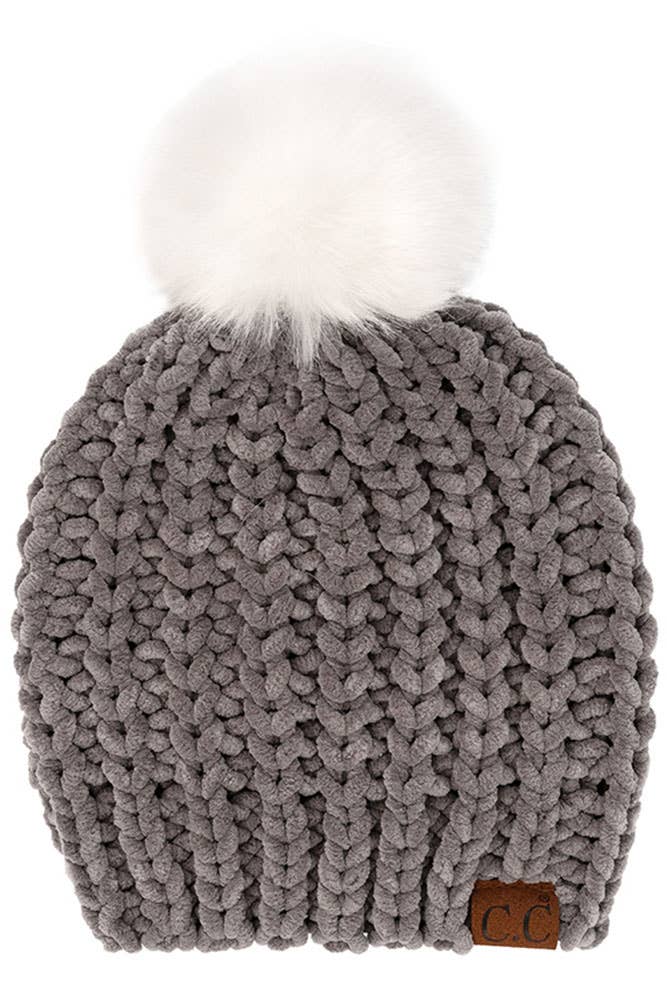 Hana - C.C Soft Chenille Chunky Yarn Beanie Hat