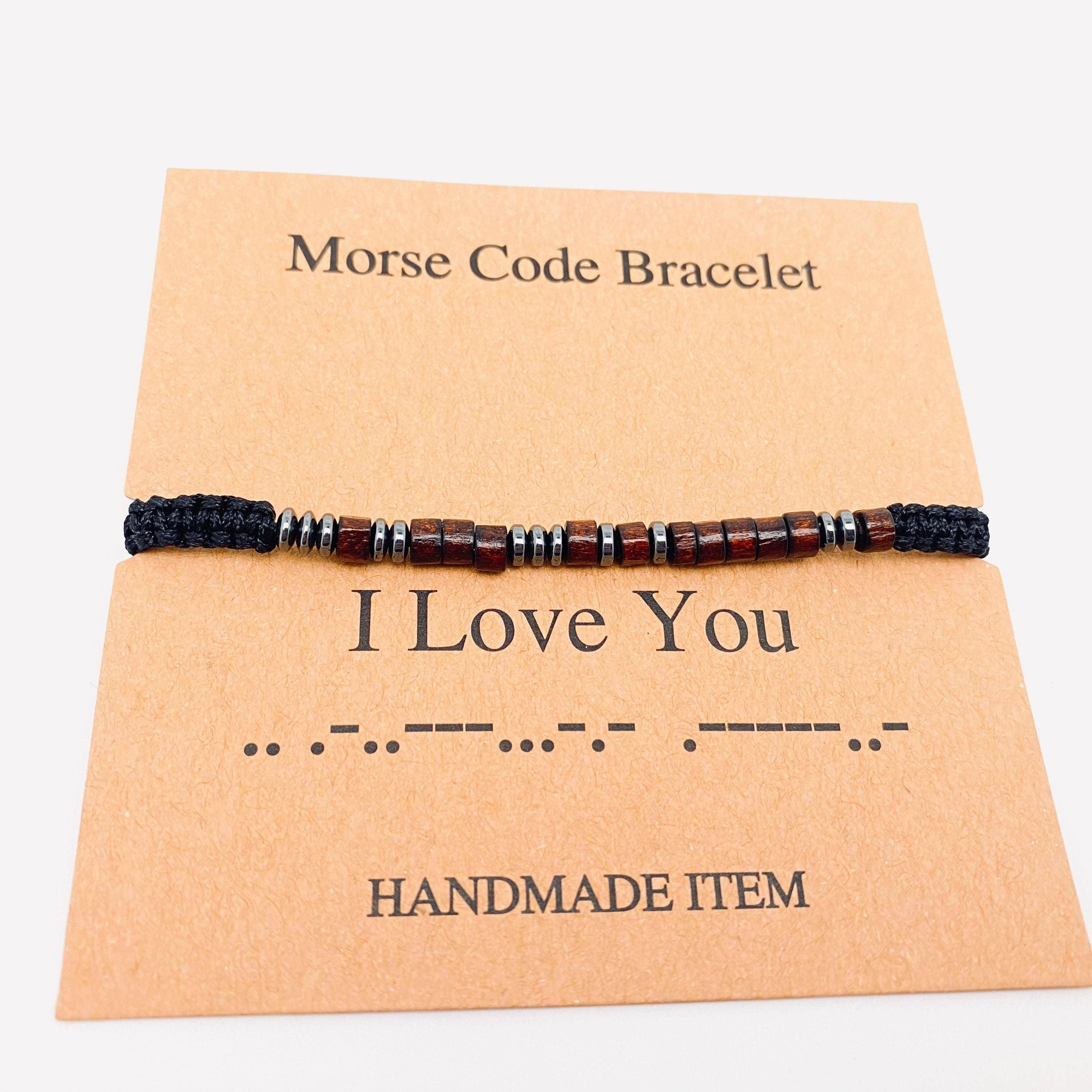 Multi-style Hand-woven Wood Bead Morse Code Bracelet