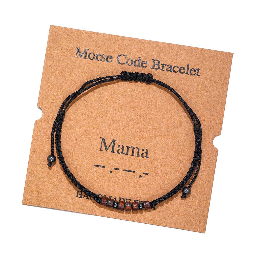 Multi-style Hand-woven Wood Bead Morse Code Bracelet