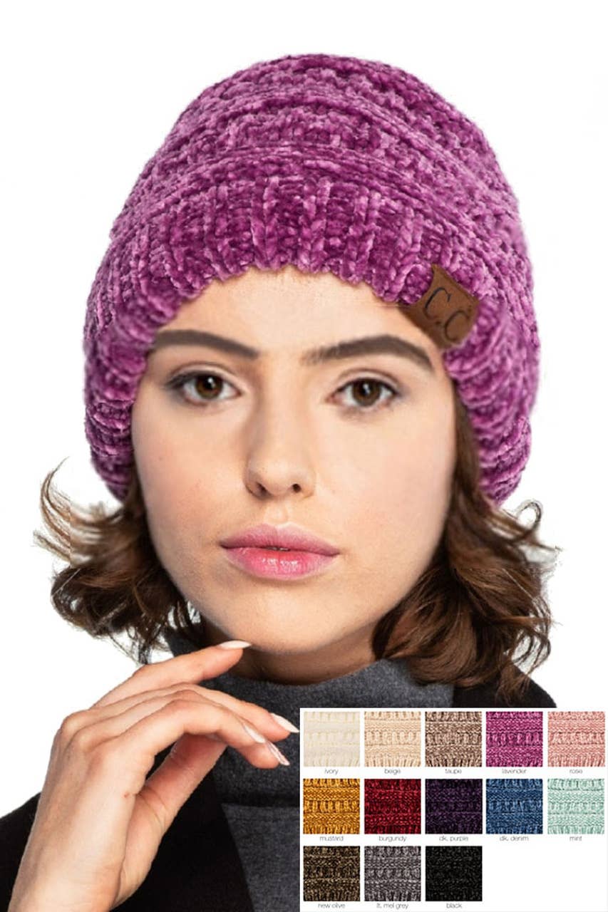Hana - C.C Ribbed Chenille Soft Beanie Winter Hat