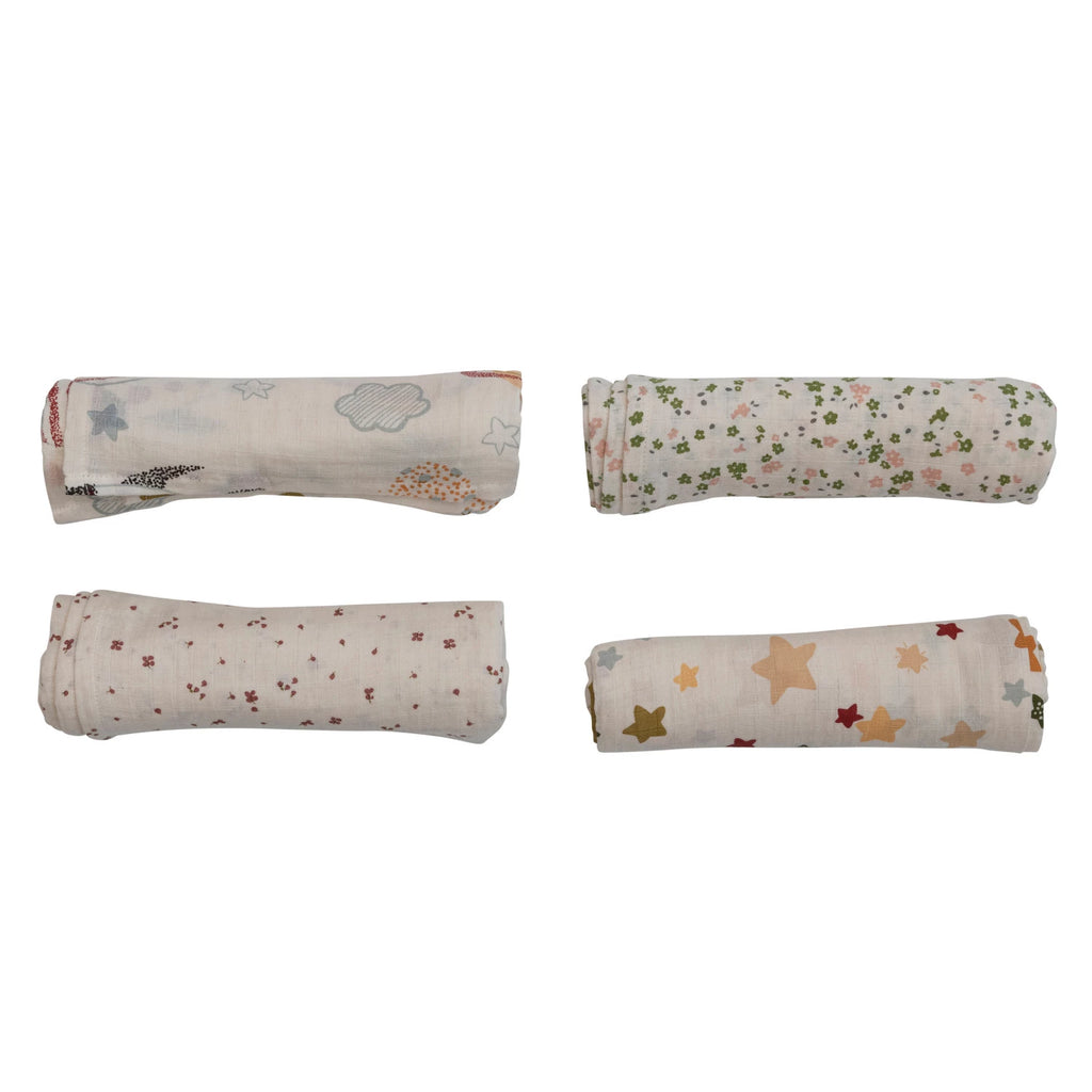 Creative Co-op - Cotton Muslin Double Cloth Swaddle w/ Matching Drawstring Bag