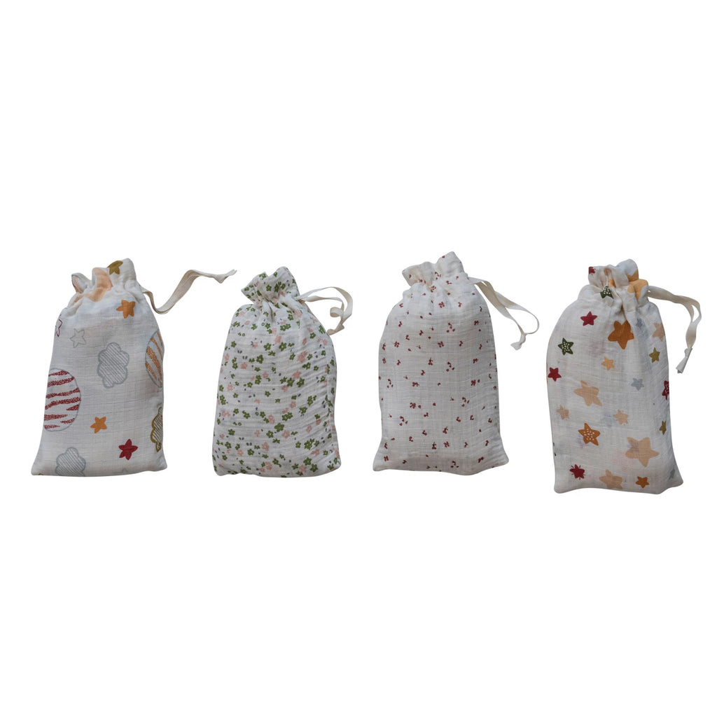 Creative Co-op - Cotton Muslin Double Cloth Swaddle w/ Matching Drawstring Bag