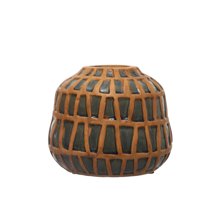 Creative Co-Op - Debossed Terra-Cotta & Blue Vase