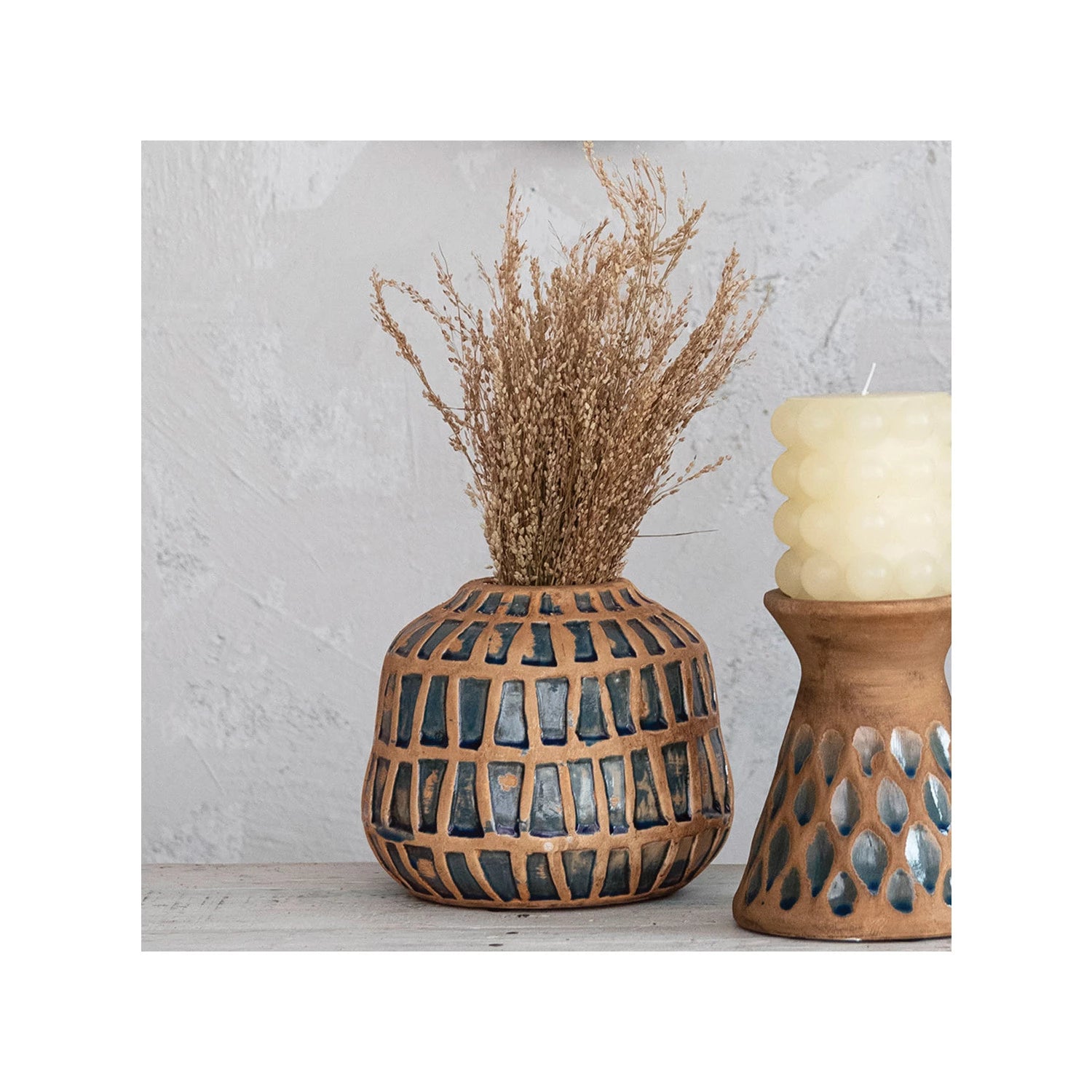 Creative Co-Op - Debossed Terra-Cotta & Blue Vase