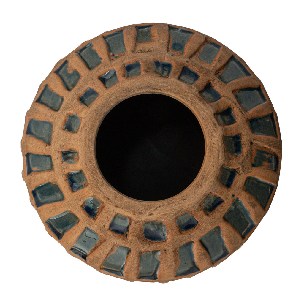 Creative Co-Op - Debossed Terra-Cotta & Blue Vase