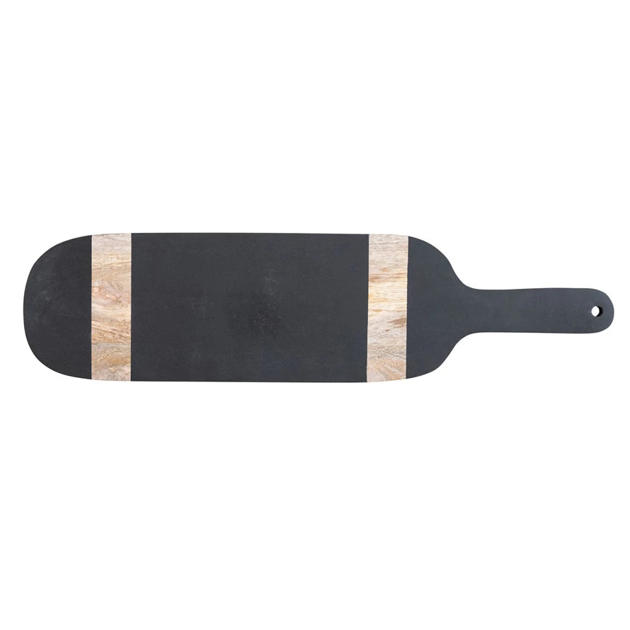 Mango Wood Cheese/Cutting Board w/ Stripes & Handle