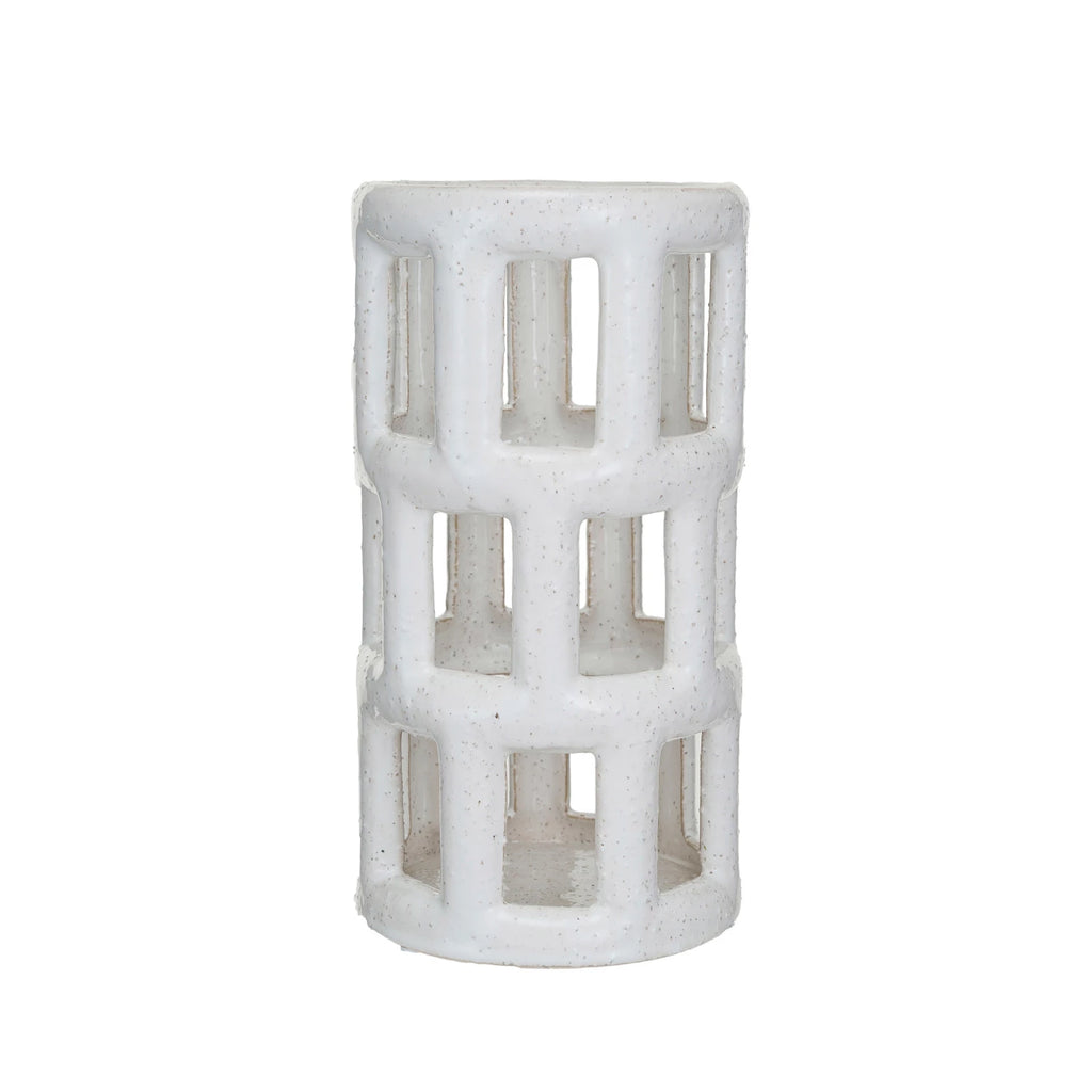 Creative Co-Op - Stoneware Open Work Vase/ Lantern, White