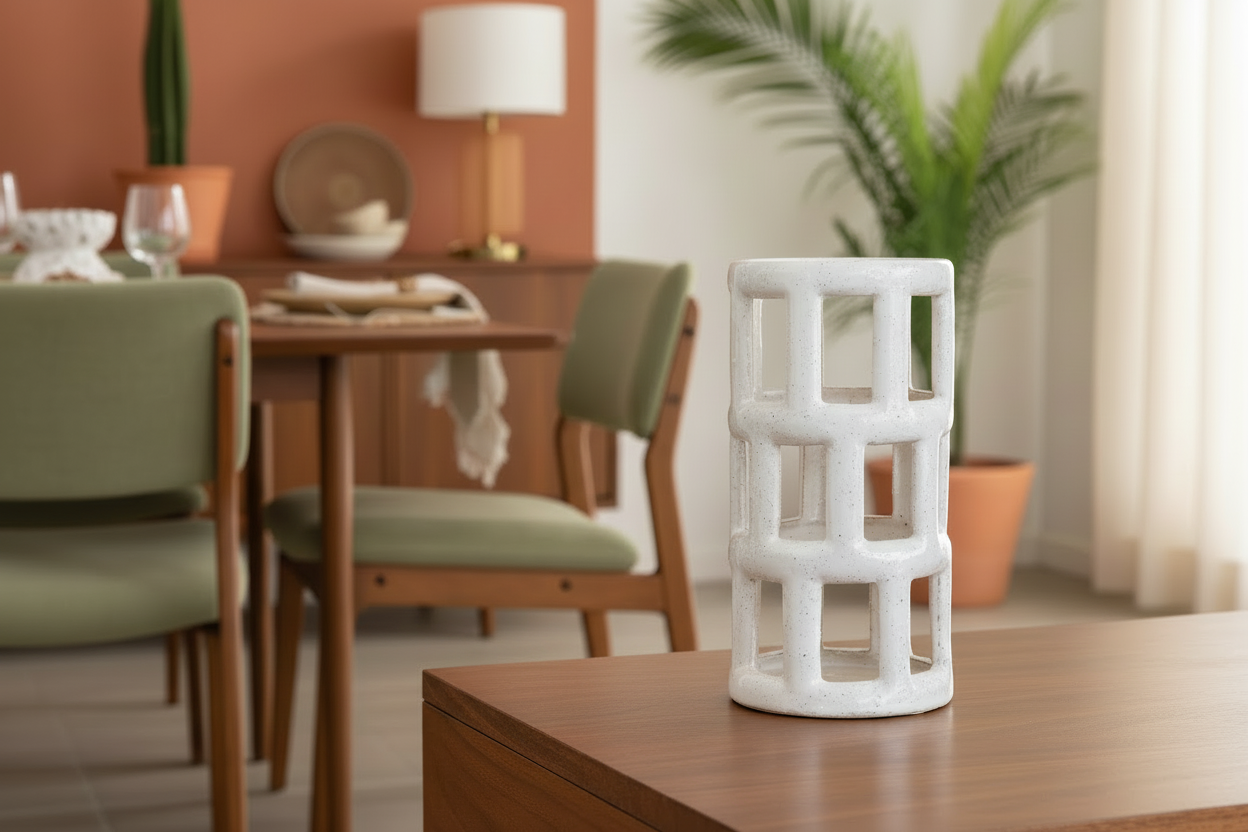 Creative Co-Op - Stoneware Open Work Vase/ Lantern, White