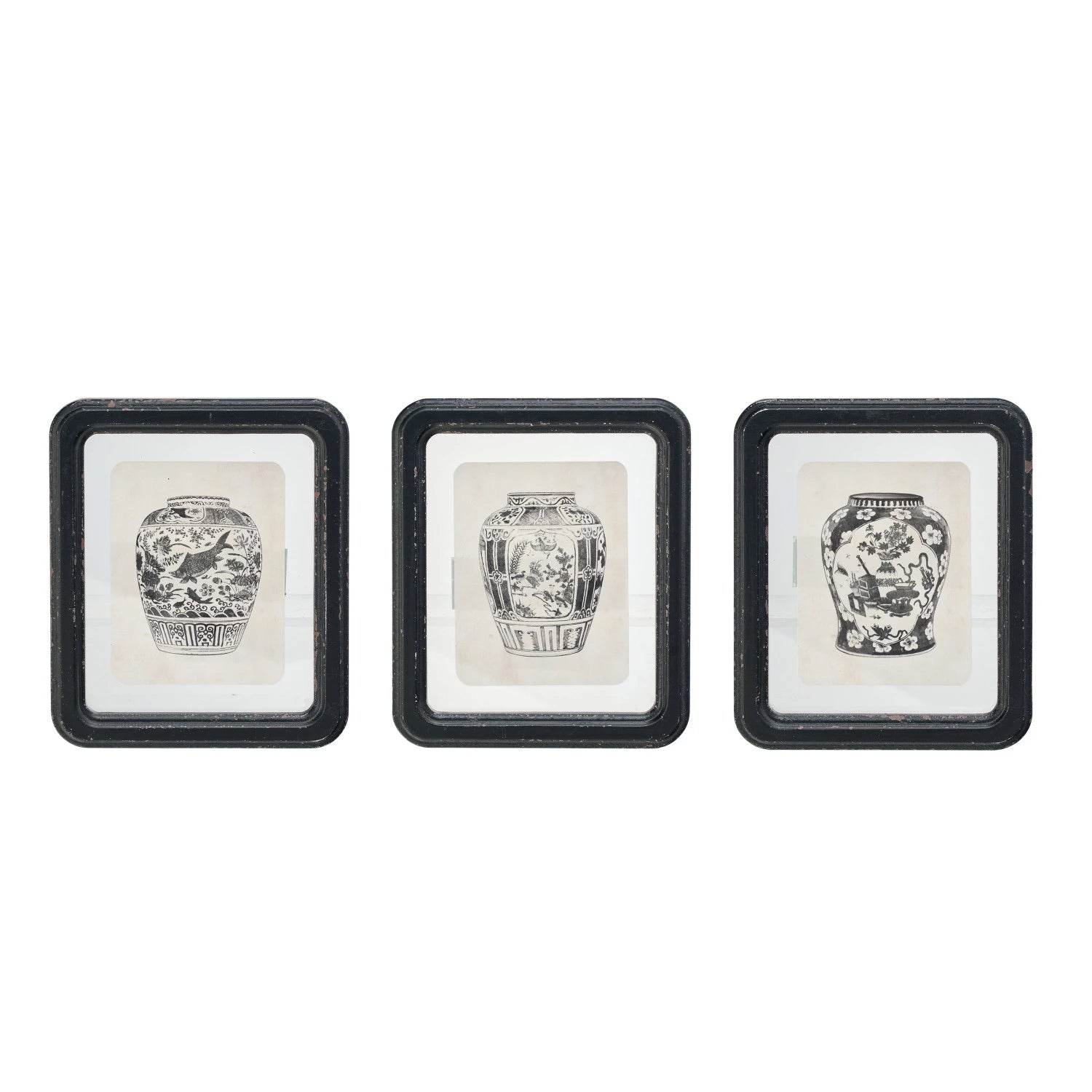 Creative Co-Op - Wood Framed Glass Wall Decor w/Floating Vase Print (3 styles)