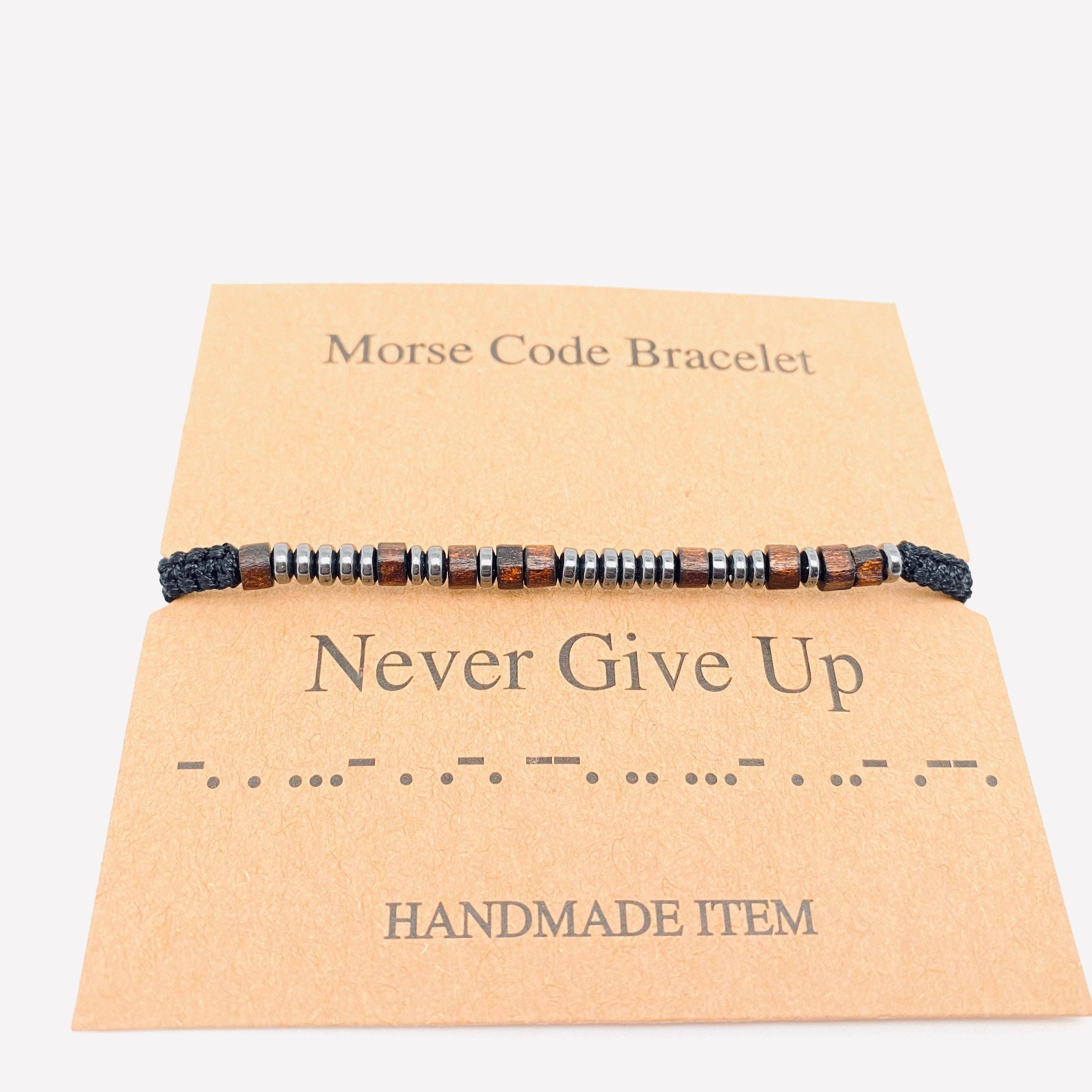 Multi-style Hand-woven Wood Bead Morse Code Bracelet