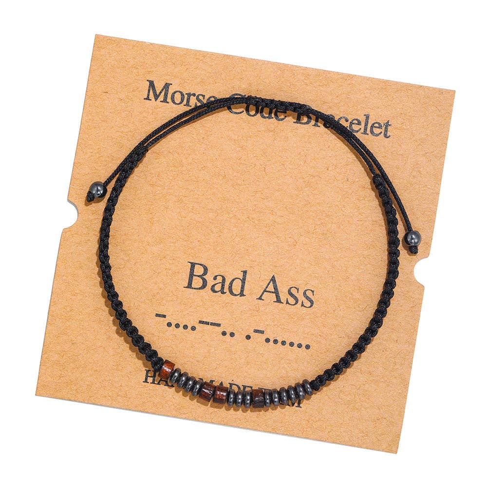 Multi-style Hand-woven Wood Bead Morse Code Bracelet