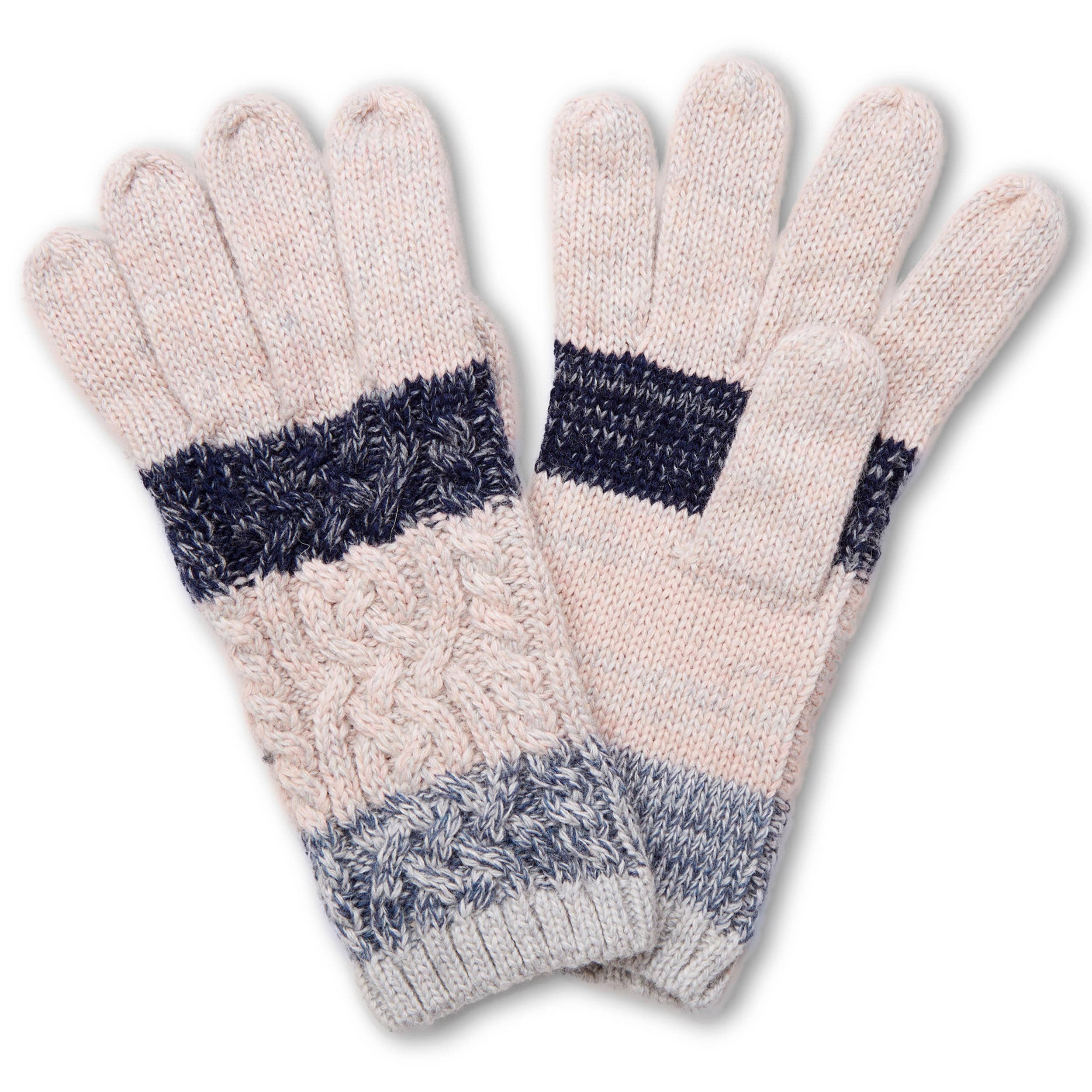 Hana - Stripe  Print Cable Knit Pattern Winter Knit Gloves
