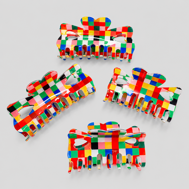 DAYLA - Heart Top Colorful Checker Shark Hair Claw Clip