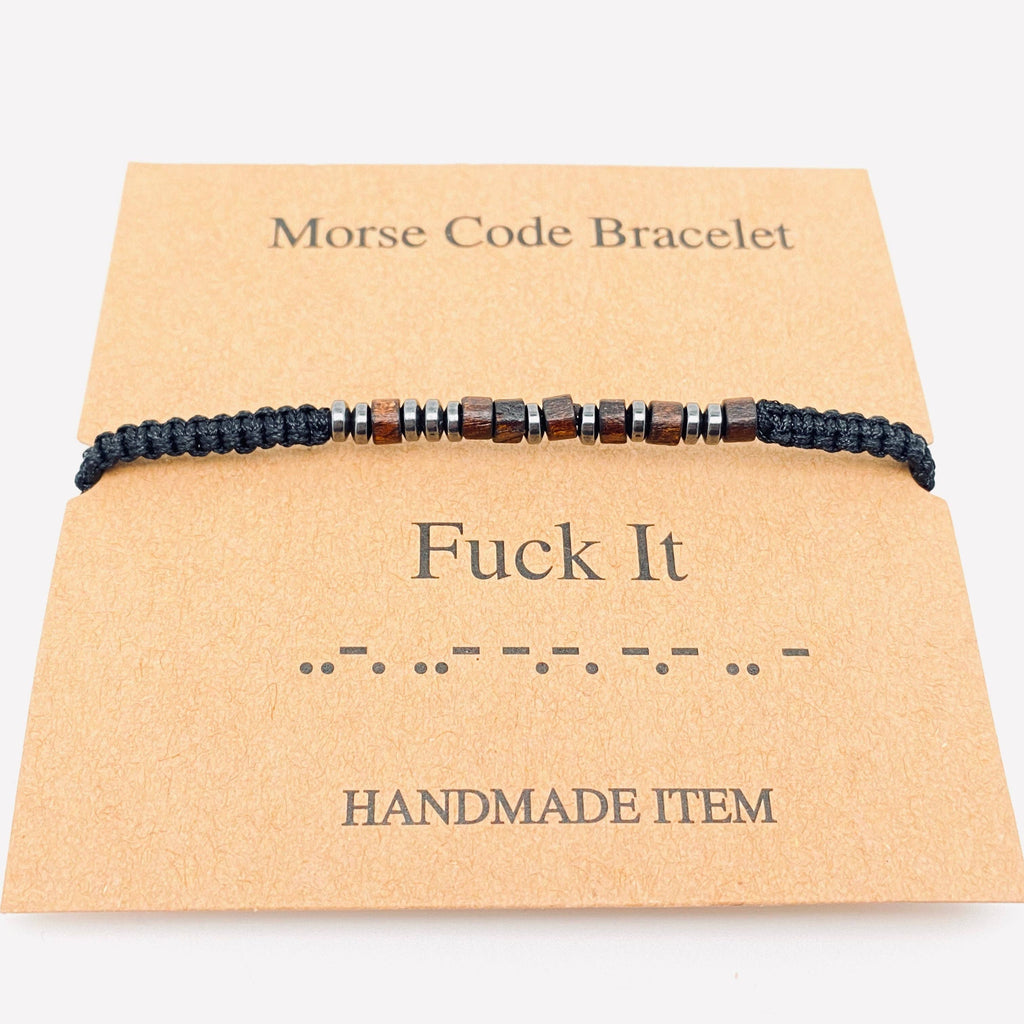Multi-style Hand-woven Wood Bead Morse Code Bracelet