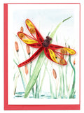 Quilling Greeting Card - Red Dragonfly & Cattails Gift Enclosure Mini Card
