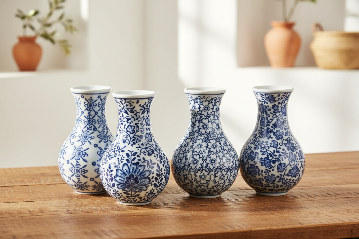 Abbott - Blue/White Small Bulb Vase - 6 Options - 4.5"H