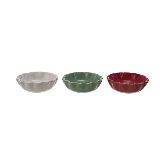 Round Stoneware Scalloped Bowl ( 3 Colors)