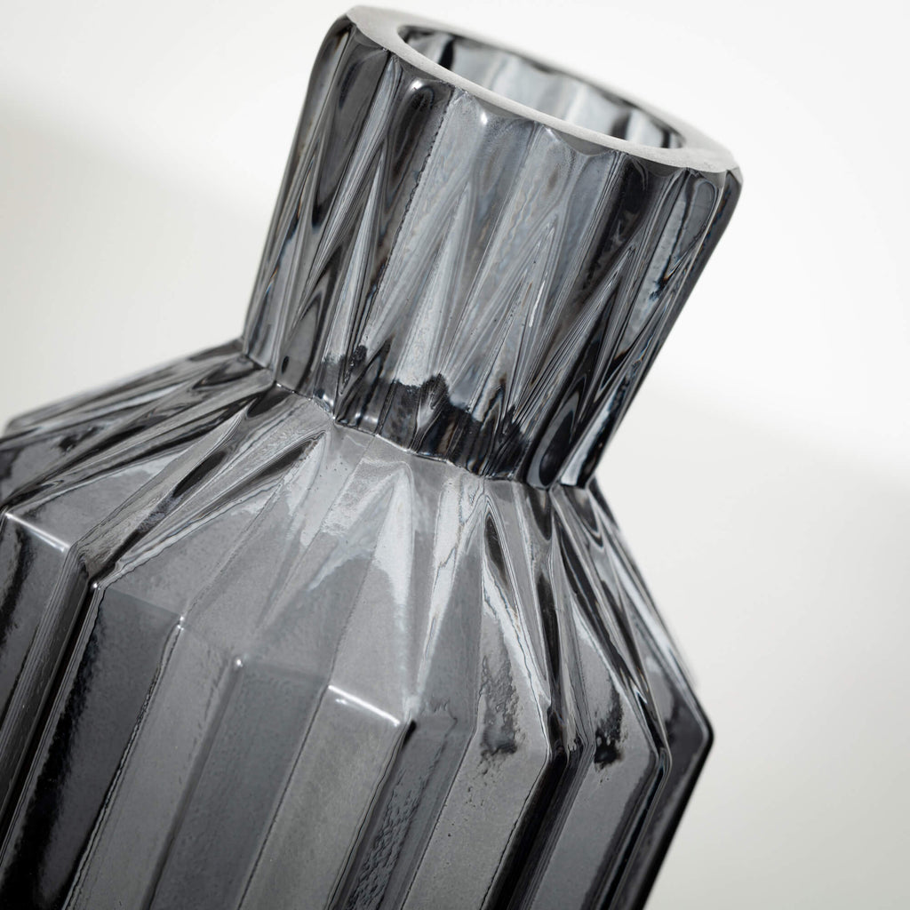 Black Ribbed Glass Vase