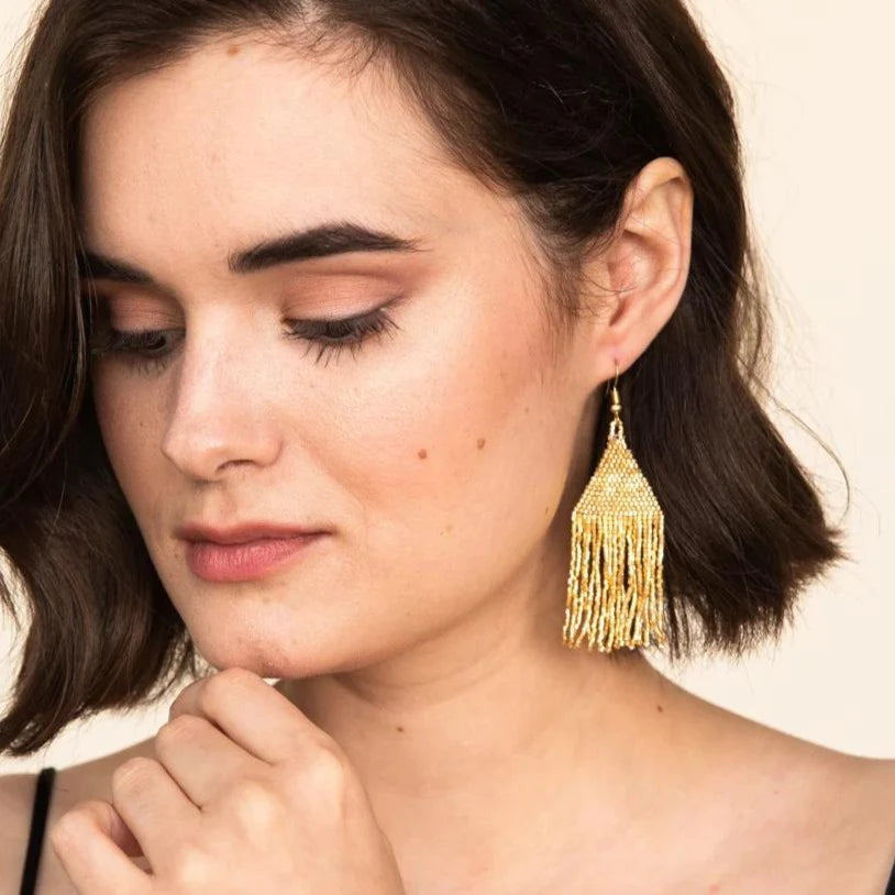 Lexie Solid Beaded Fringe Earrings Gold