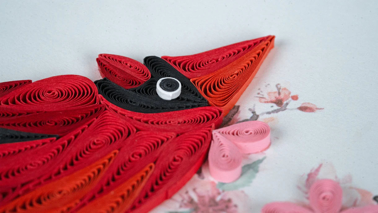 Quilling Greeting Card - Cardinal & Cherry
