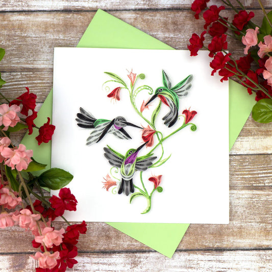 Quilling Greeting Card - Hummingbird Trio