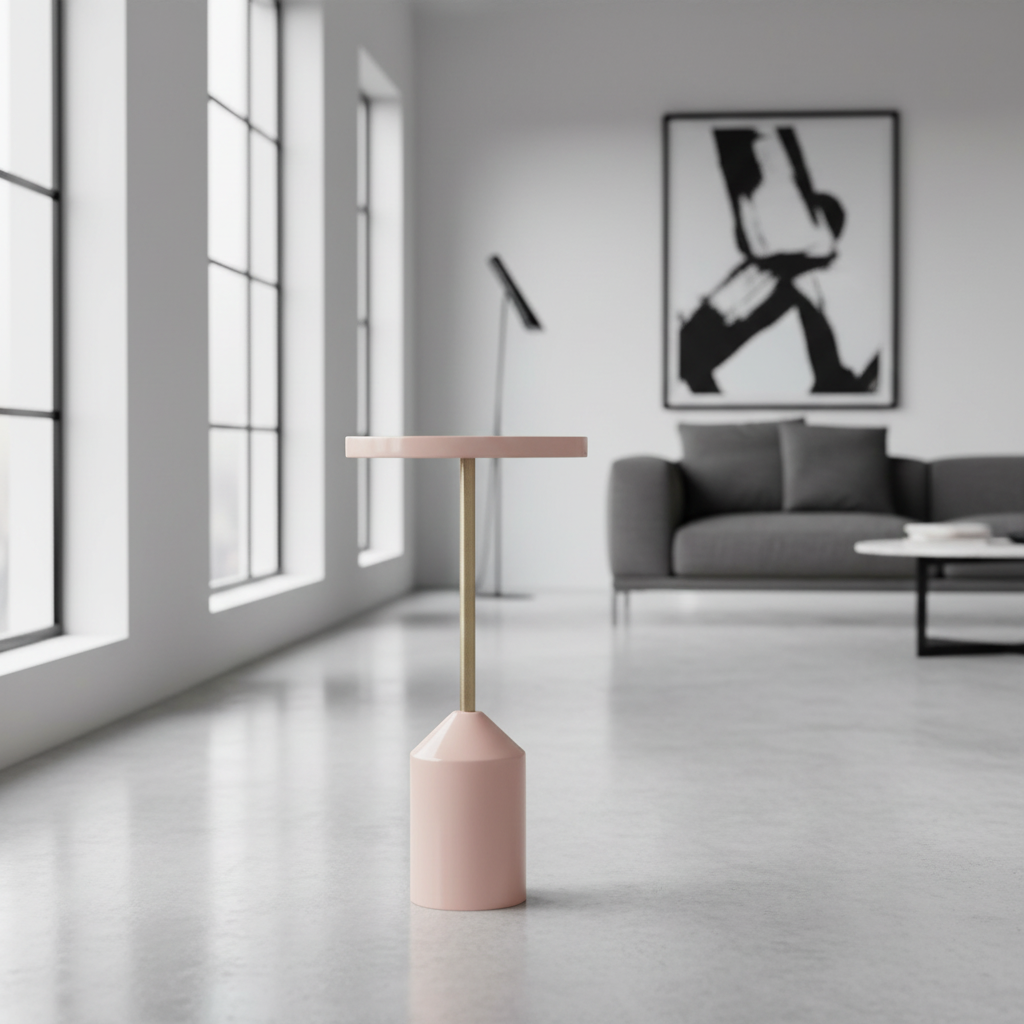 Enamel Metal Table Pink & Gold