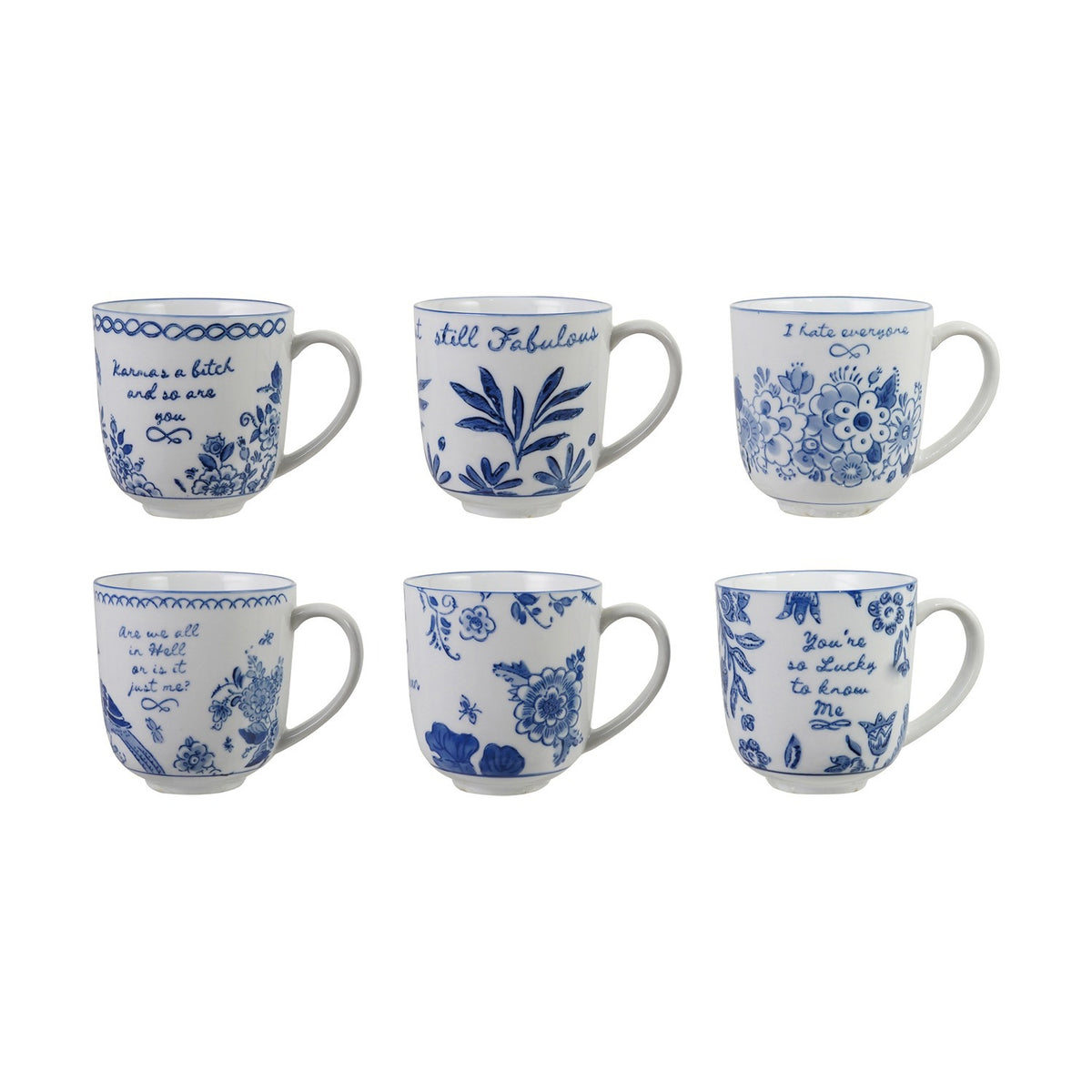 Stoneware Mug W Saying, Blue & White
