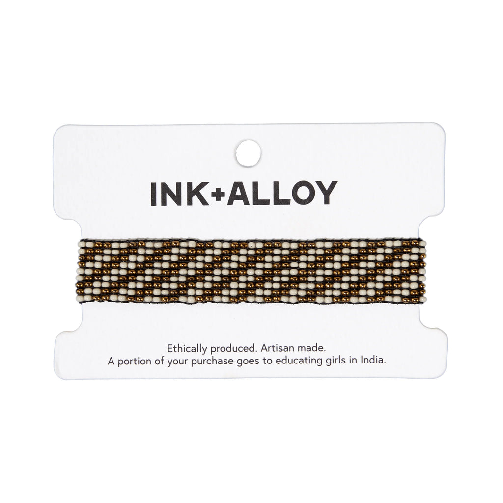 Ink + Alloy Lane Diagonal Stripe Beaded Stretch Bracelet Gold