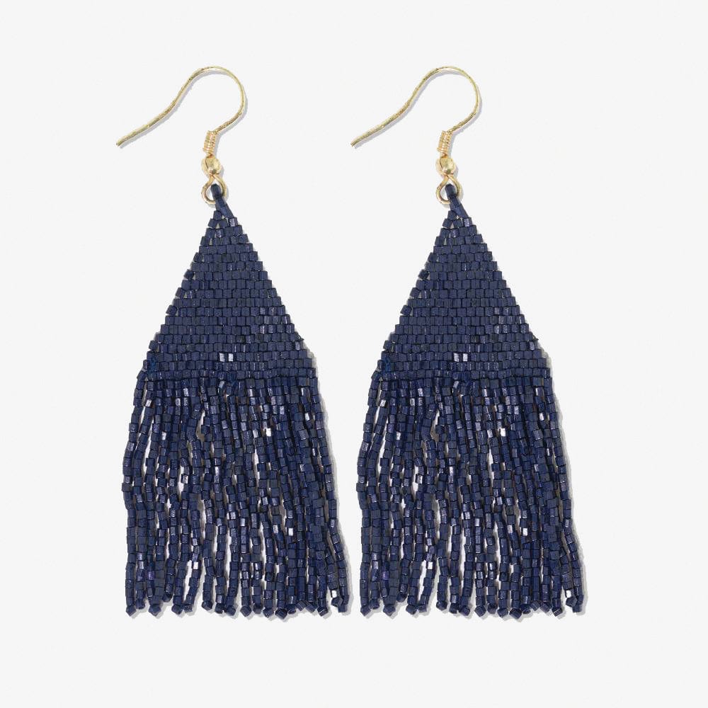 Ink + Alloy Lexie Solid Beaded Fringe Earrings Navy