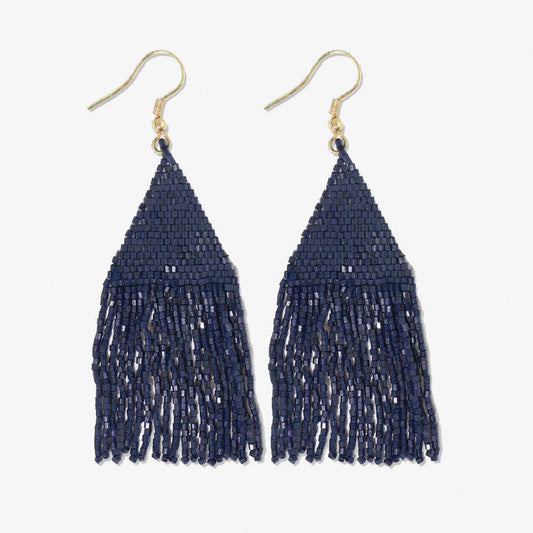 Lexie Solid Beaded Fringe Earrings Navy