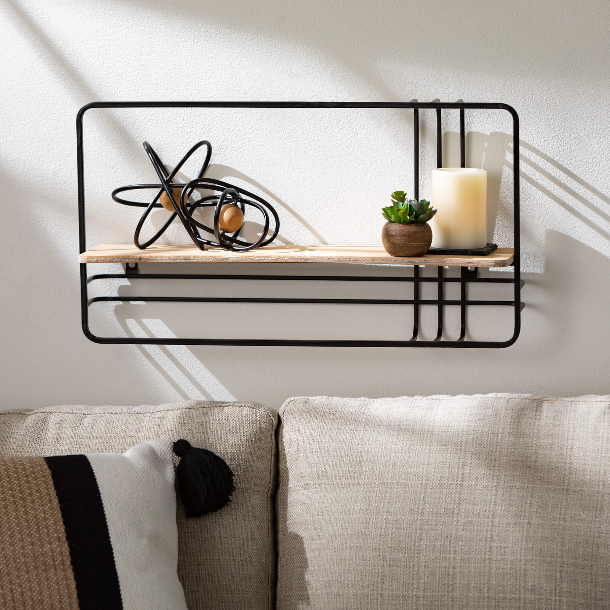 Metal Framed Wood Wall Shelf