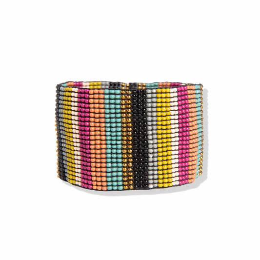 Penelope Vertical Stripe Beaded Stretch Bracelet Muted Rainbow