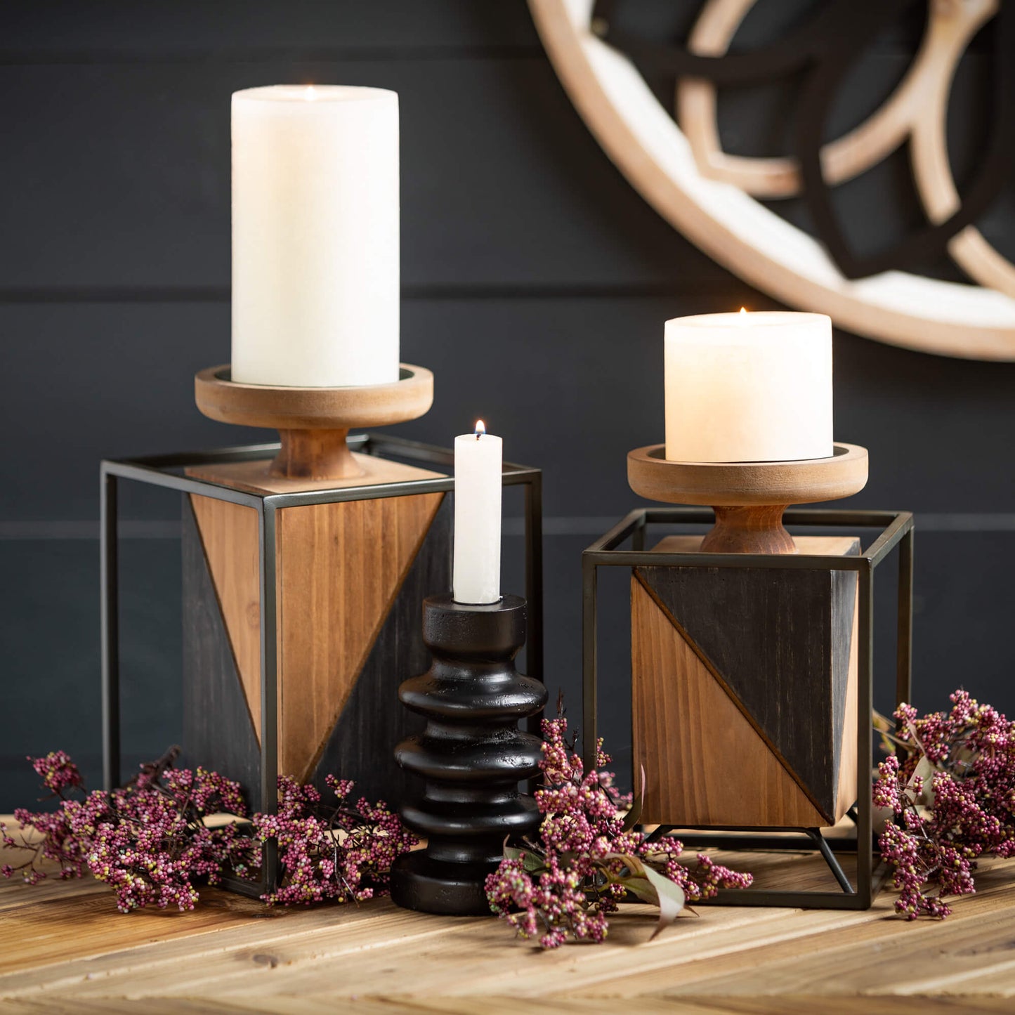 Wooden Block Pillar Candle Holders (2 Sizes)