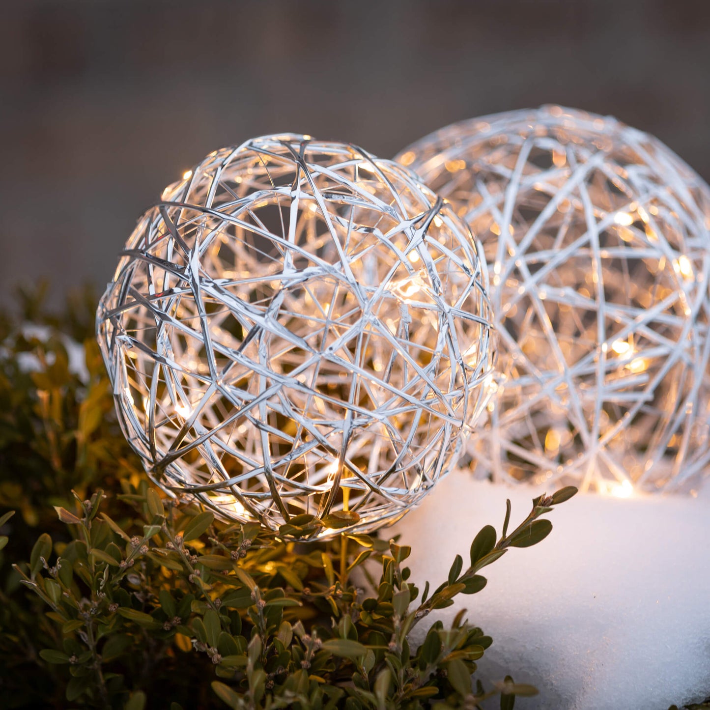 Lighted Silver Hanging Globes