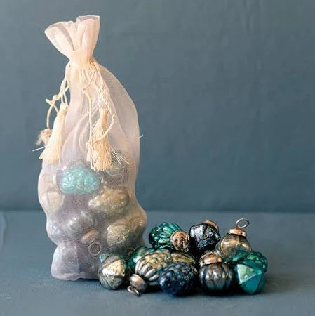 Ornament - Embossed Recycled Mercury Glass Ornament In Muslin Bag ( Set of 36)