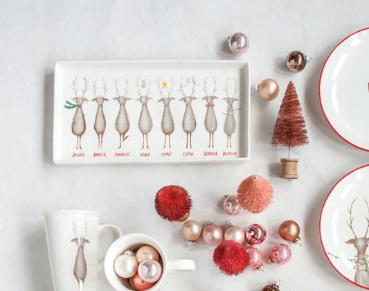 Stoneware Platter with Santa's Reindeer