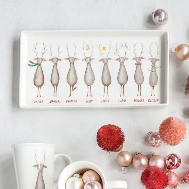 Creative Co-Op- Stoneware Platter with Santa's Reindeer