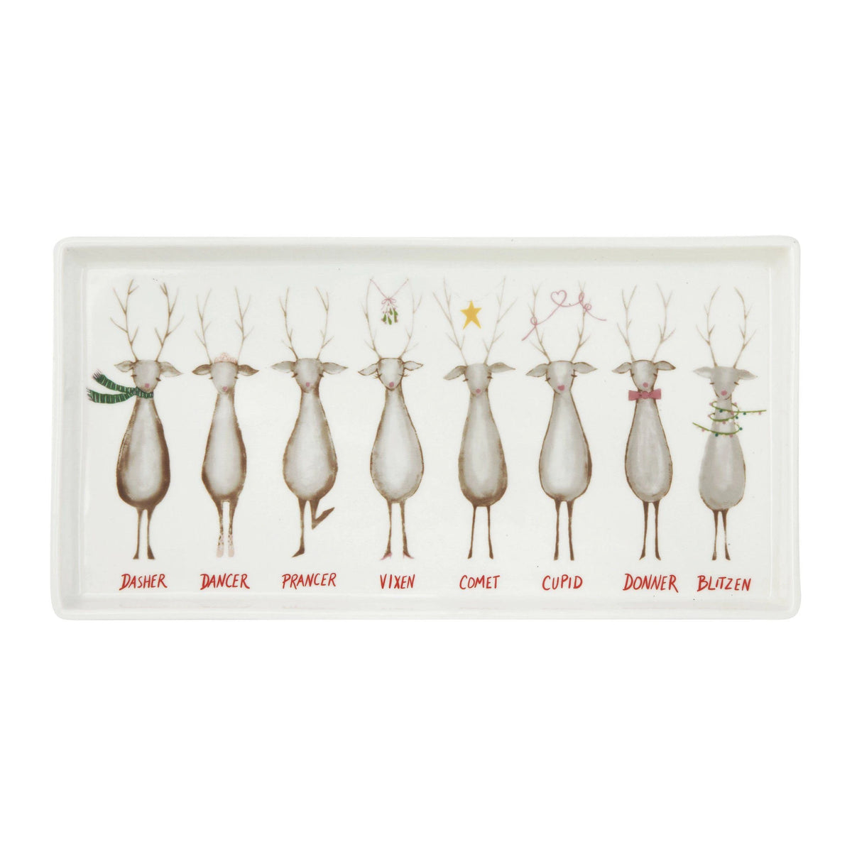 Creative Co-Op- Stoneware Platter with Santa's Reindeer